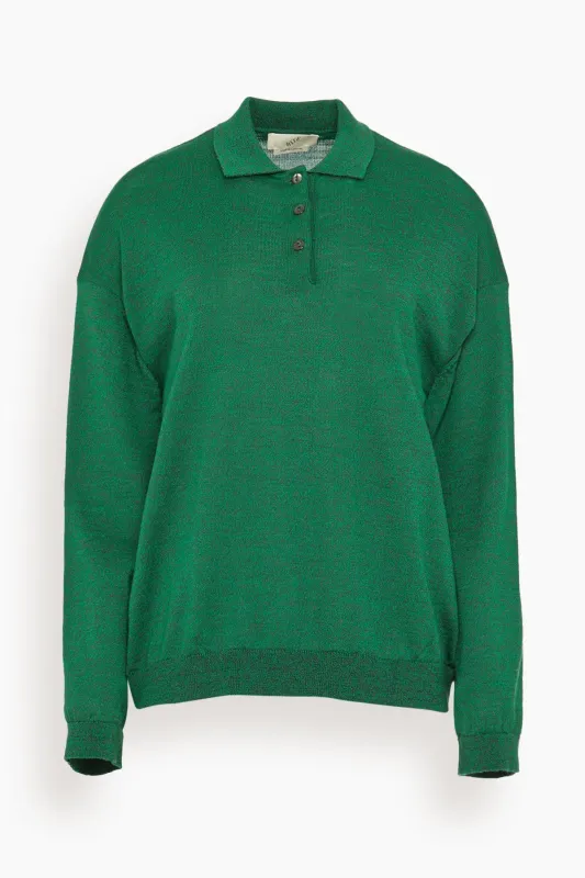 Polo Neck Merino Wool Cut-Out Knit Sweater in Dark Green Melange sold by Hampden Clothing