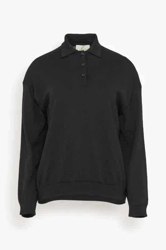 Polo Neck Merino Wool Cut-Out Knit Sweater in Black sold by Hampden Clothing