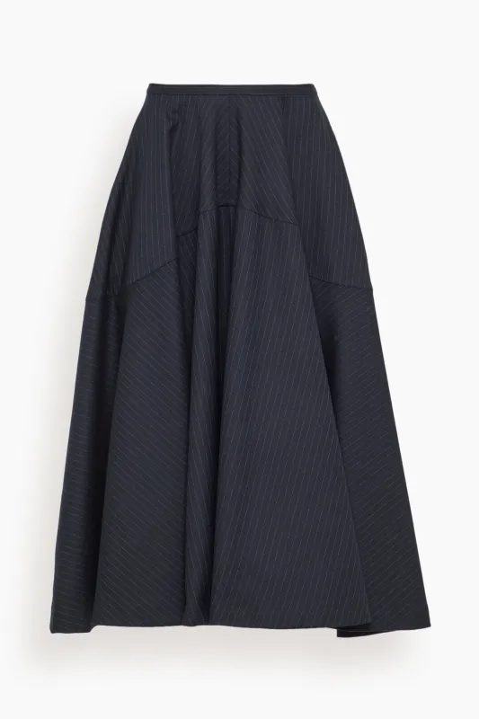 Maxime Pinstriped Wool Skirt in Dark Navy sold by Hampden Clothing