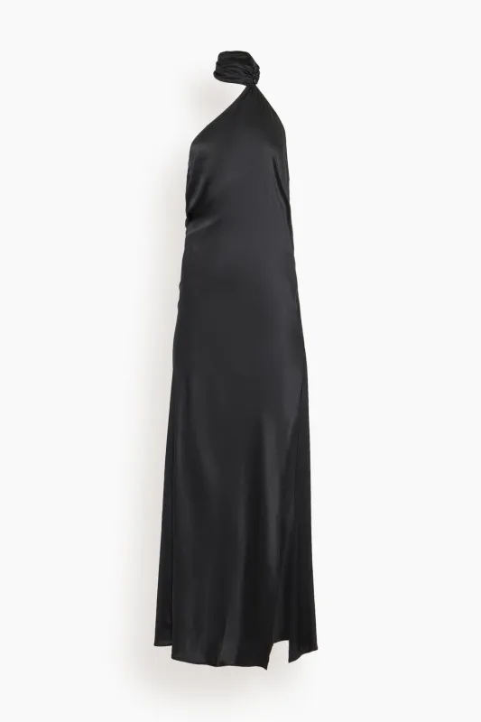 Soie Asymmetrical Halter Gown in Black made by Kiki de Montparnasse