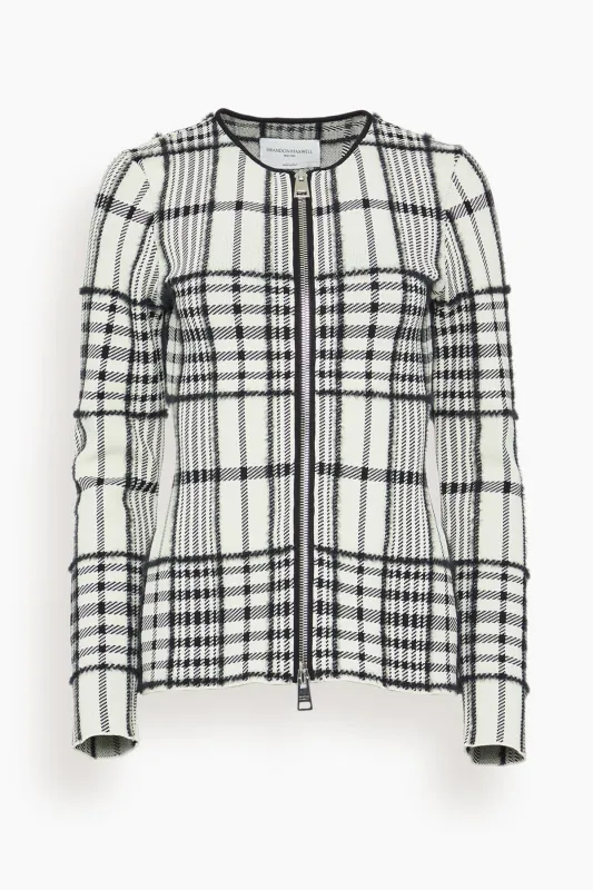 The Greer Zip Front Knit Cardigan in Ivory Plaid sold by Hampden Clothing
