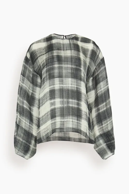 The Briggs Relaxed Blouse with Balloon Sleeves in Smeared Plaid sold by Hampden Clothing