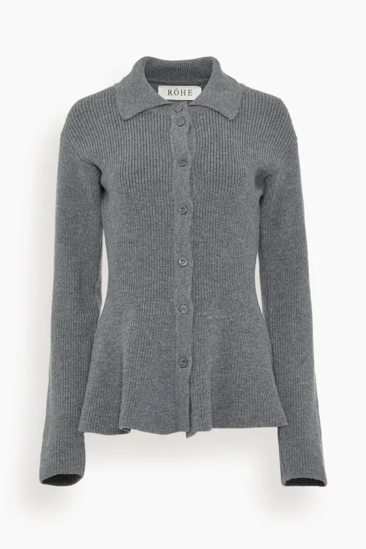 Waisted Rib Cardigan in Dark Grey Melange made by Rohe