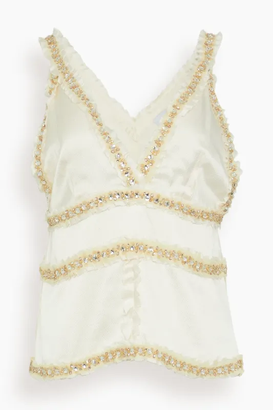 Maisy Embellished Silk Top in Ivory made by Saint Art