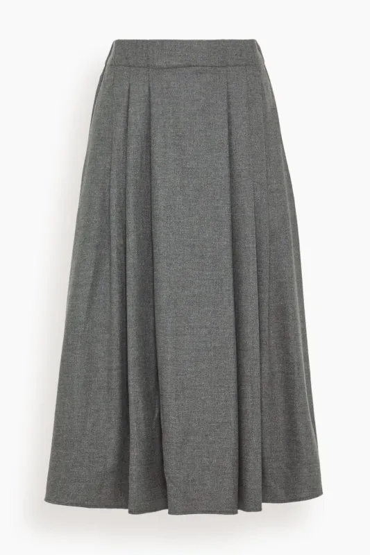 Pleat Front Full Skirt in Charcoal Tweed sold by Hampden Clothing