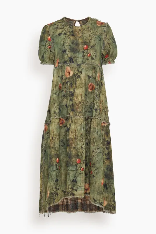 Reversible Shredded Relaxed Midi Dress in Plaid with Turquoise Floral sold by Hampden Clothing