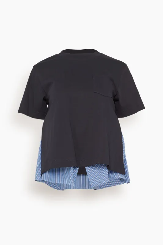 Poplin x Cotton Jersey T-Shirt in Navy/Blue Stripe sold by Hampden Clothing