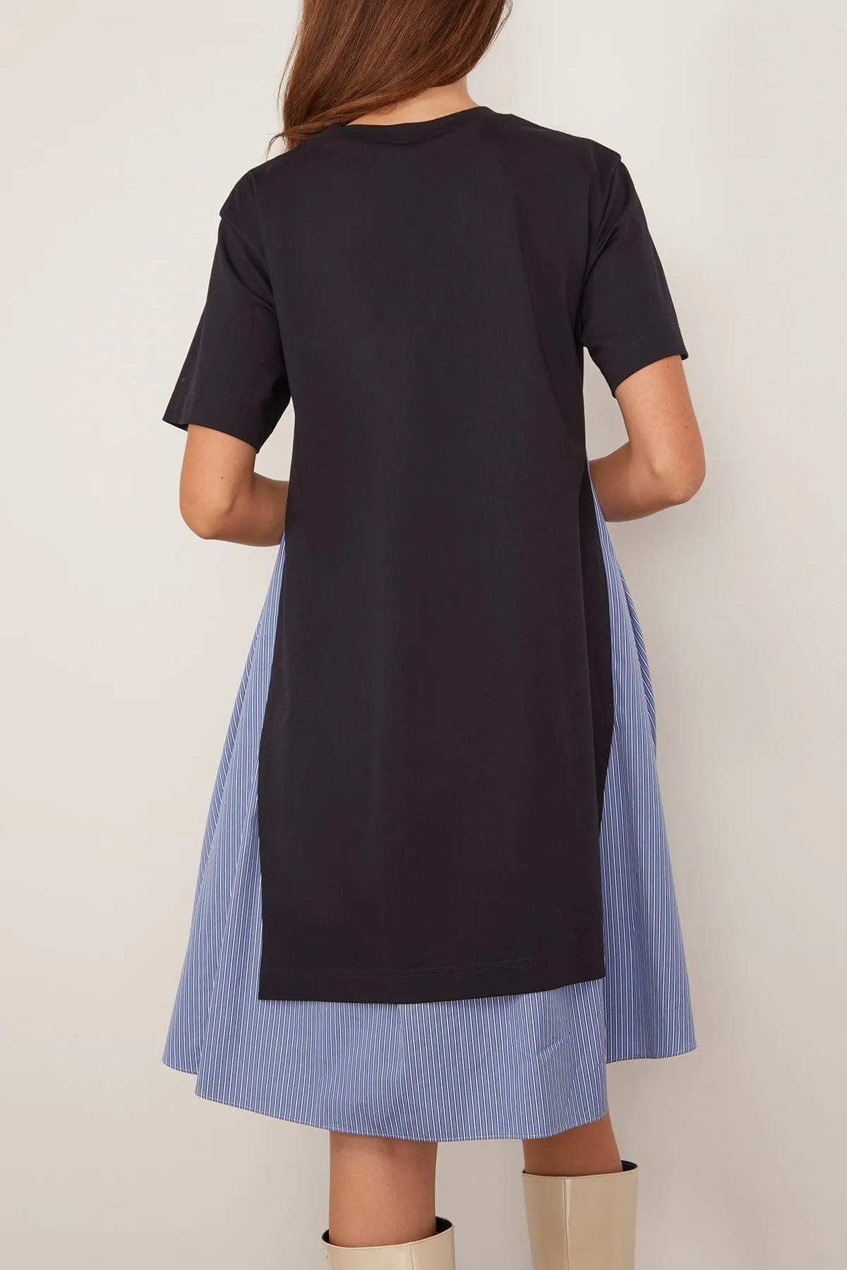 Poplin x Cotton Jersey Dress in Navy/Blue Stripe sold by Hampden Clothing product image thumbnail 4
