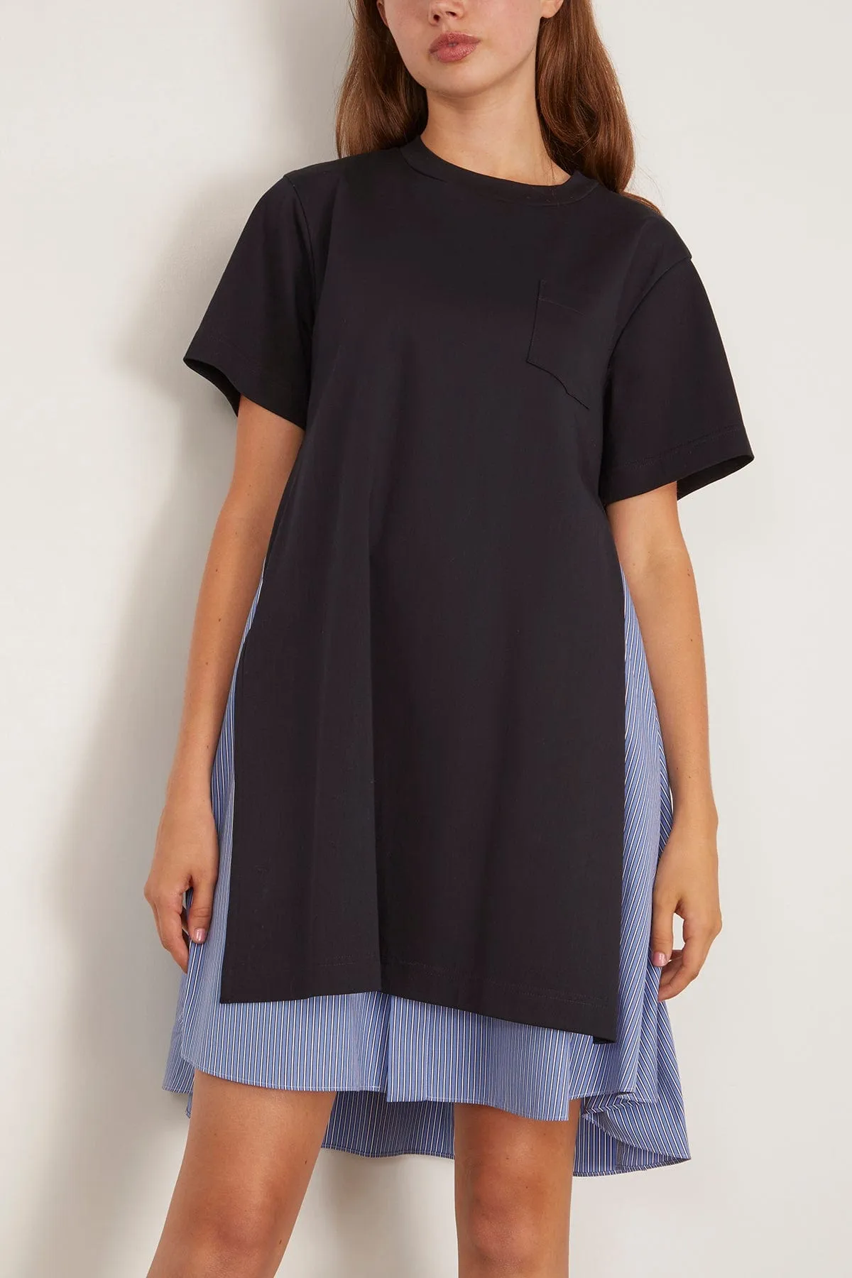 Poplin x Cotton Jersey Dress in Navy/Blue Stripe sold by Hampden Clothing product image thumbnail 3