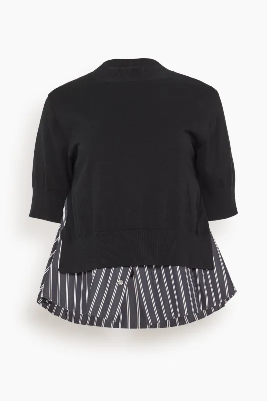 Poplin x Knit Pullover in Black/Dark Navy Stripe sold by Hampden Clothing