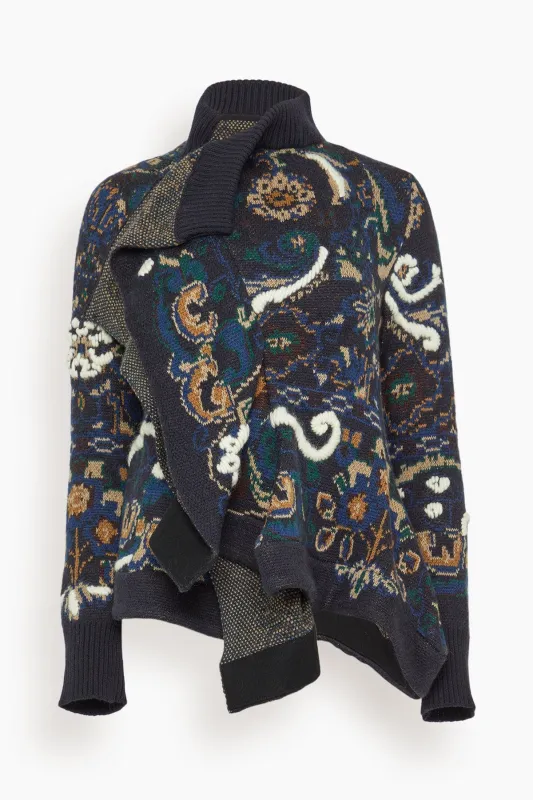 Floral Jacquard Knit Blouson in Navy made by Sacai