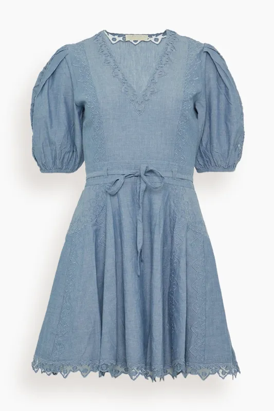 Camila Short Sleeve Mini Dress in Chambray sold by Hampden Clothing