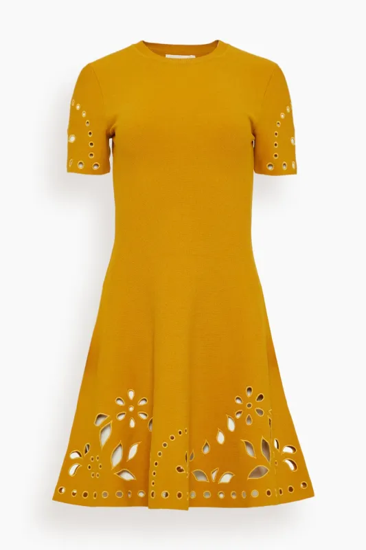 Fania Short Sleeve Knit Mini Dress in Goldenrod sold by Hampden Clothing