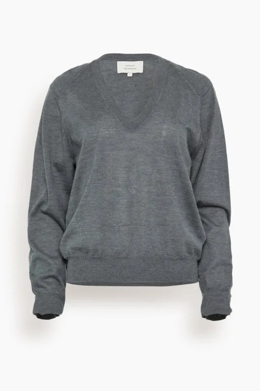 Julio V Neck Fine Knit Sweater in Anthracite Melange sold by Hampden Clothing