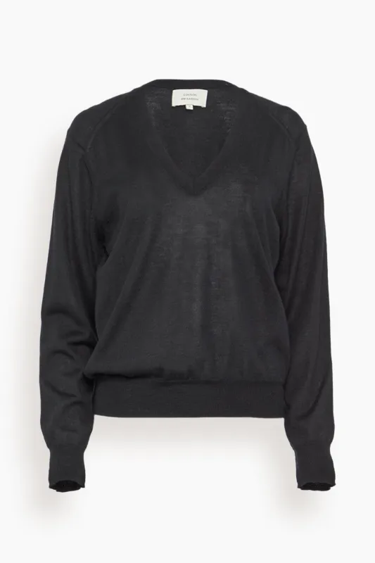 Julio V Neck Fine Knit Sweater in Black sold by Hampden Clothing