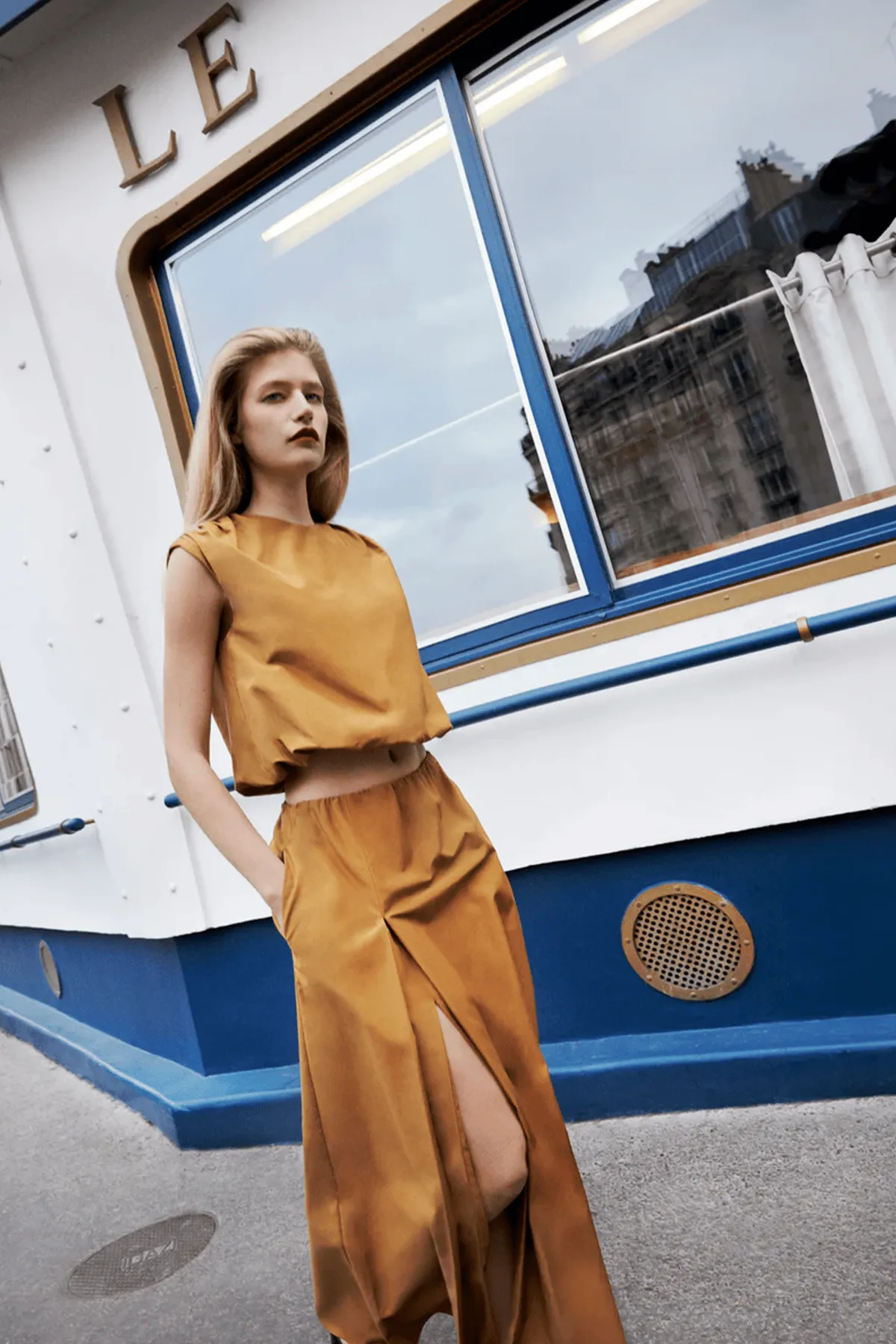 Carmen Long Gathered Skirt in Ocher sold by Hampden Clothing product image thumbnail 5