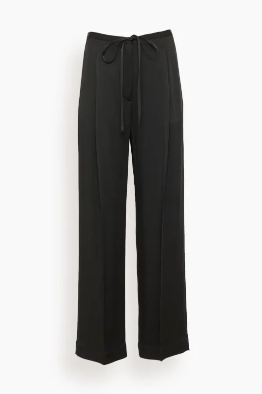 Relaxed Drawstring Satin Trousers in Black sold by Hampden Clothing