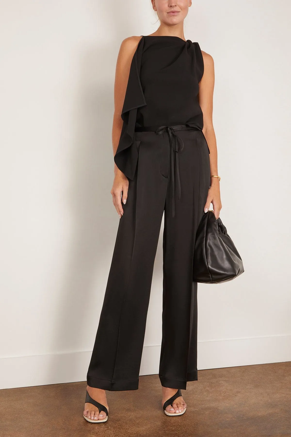 Relaxed Drawstring Satin Trousers in Black sold by Hampden Clothing product image thumbnail 2