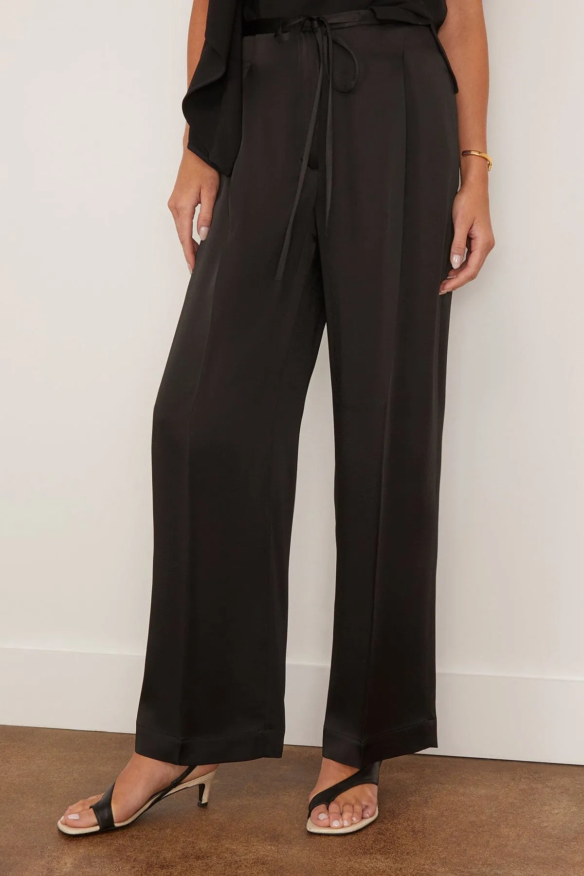 Relaxed Drawstring Satin Trousers in Black sold by Hampden Clothing product image thumbnail 3