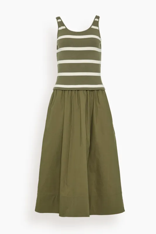 Amber Dress in Fern/Cream Wide Stripe sold by Hampden Clothing