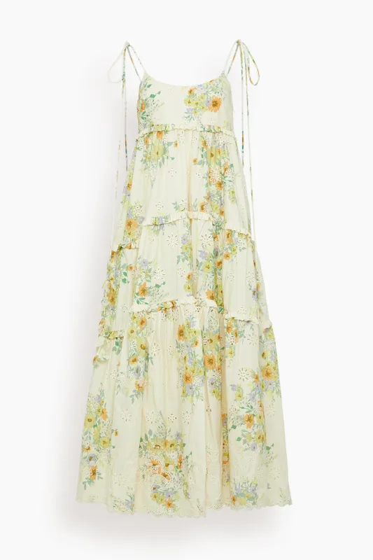 Juliette Tiered Midi Dress in Cream sold by Hampden Clothing