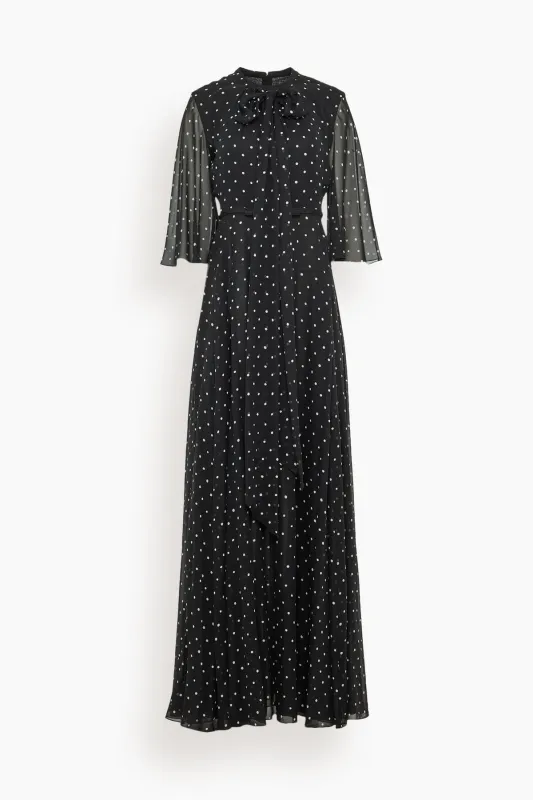 Long Silk White Polka Dots Dress in Black made by Giambattista Valli