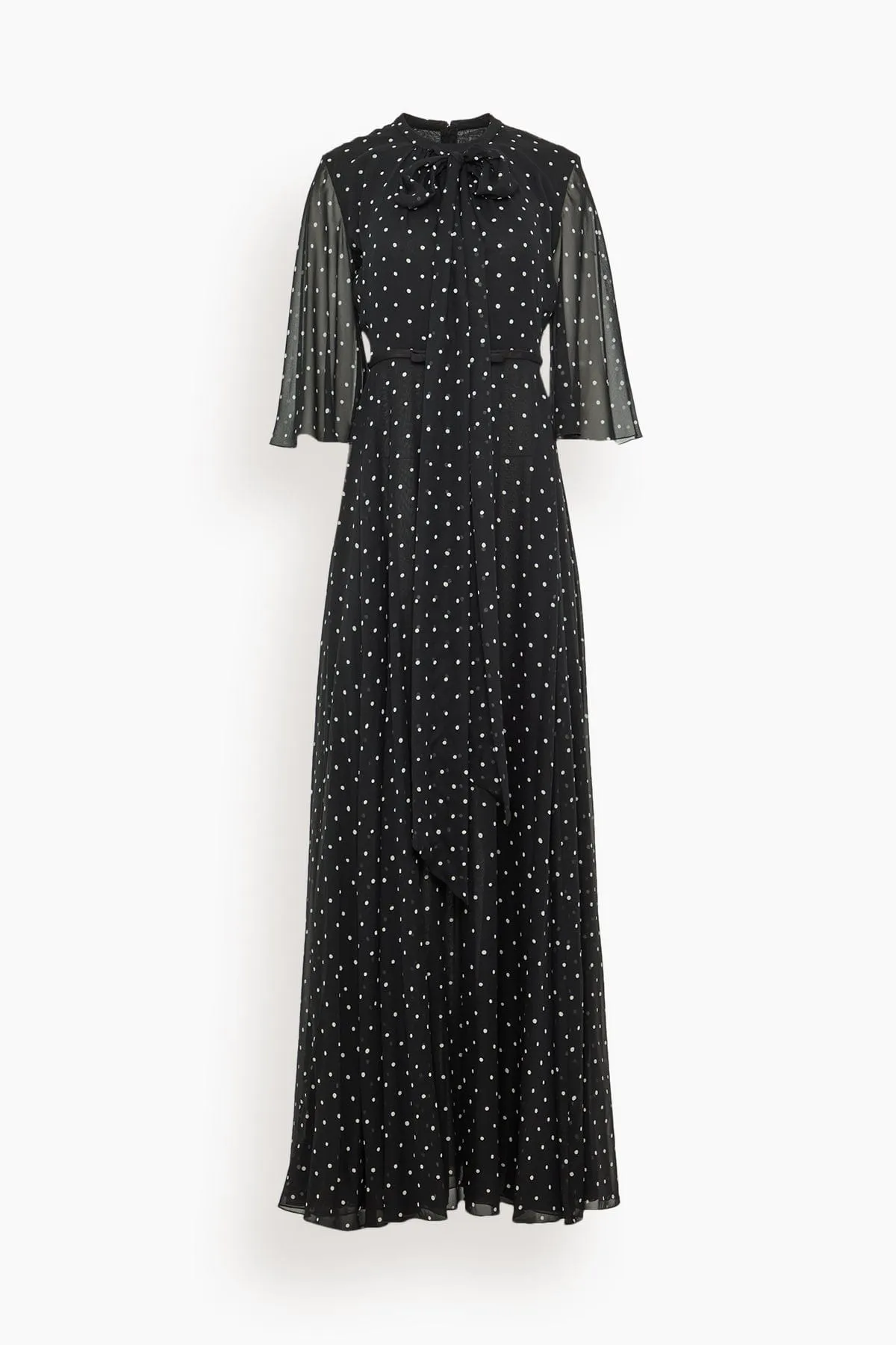 Long Silk White Polka Dots Dress in Black sold by Hampden Clothing