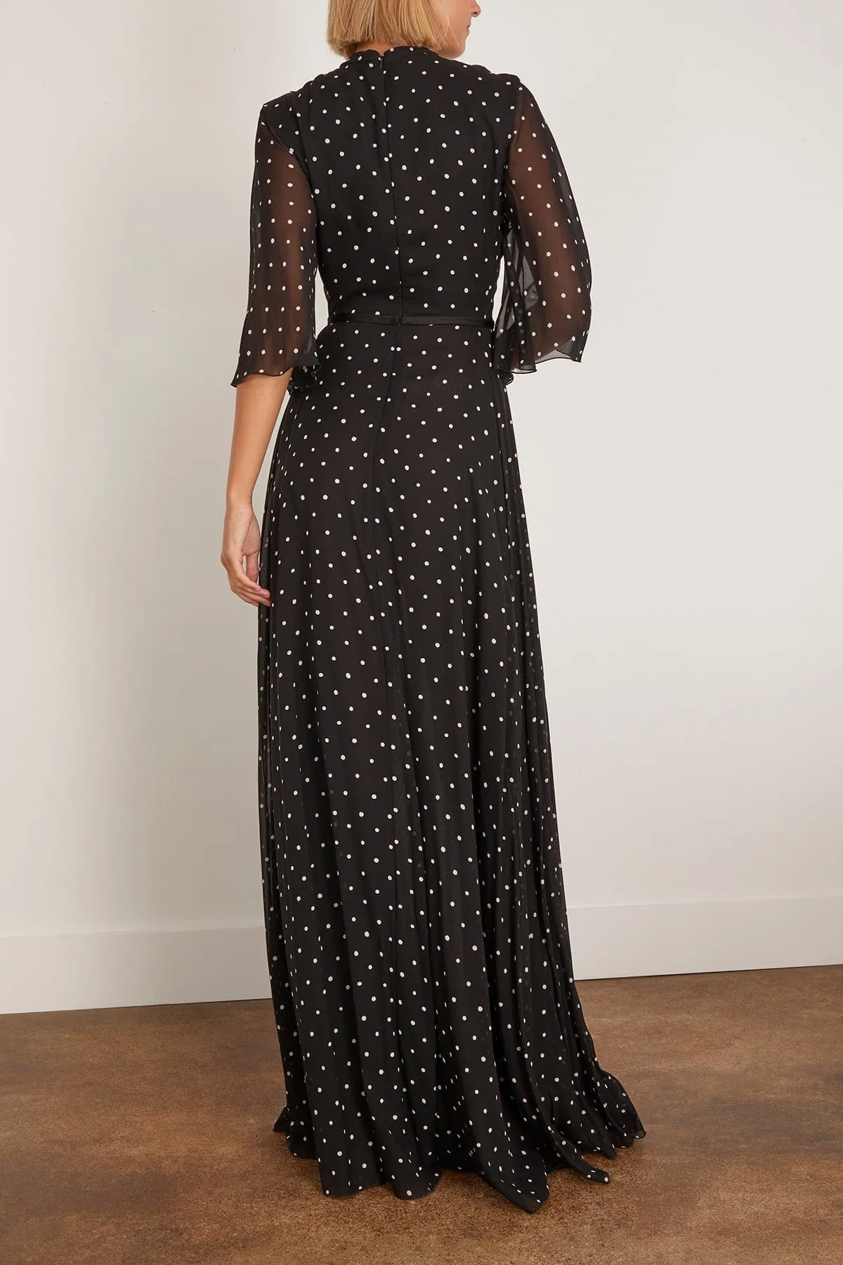 Long Silk White Polka Dots Dress in Black sold by Hampden Clothing product image thumbnail 4