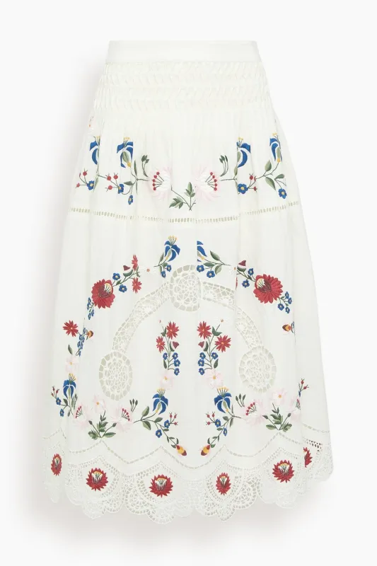 Celia Embroidery Midi Skirt in Cream made by Sea