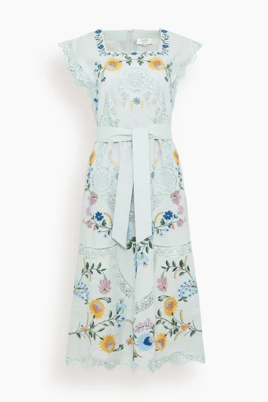 Celia Embroidery Tank Midi Dress in Sky sold by Hampden Clothing