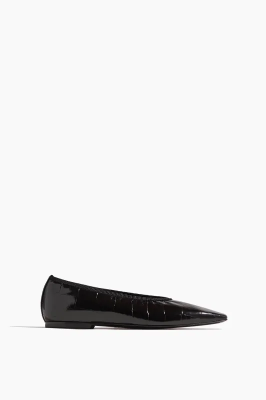 Minimalist Croco-Embossed Ballerina Flat in Black sold by Hampden Clothing