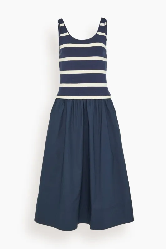 Amber Dress in Maritime Blue/Cream Wide Stripe made by Tanya Taylor