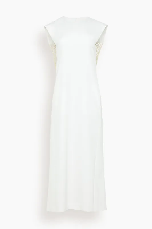 Stretch Silk Nylon Macrame Dress in White sold by Hampden Clothing