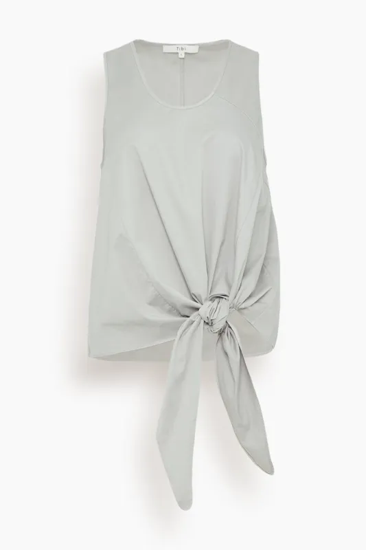 Feather Weight Denim Tie Front Top in Grey made by Tibi