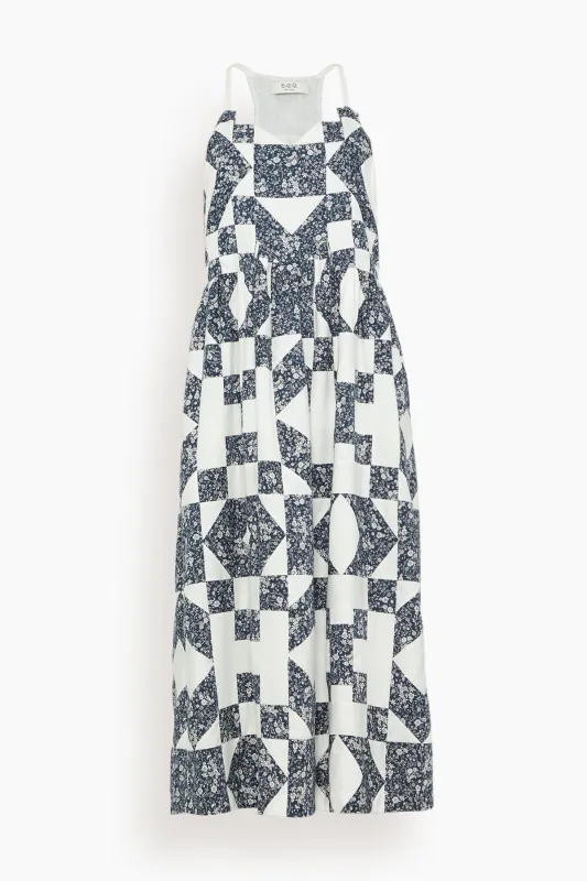 Ana Patchwork Print Tank Dress in Navy sold by Hampden Clothing