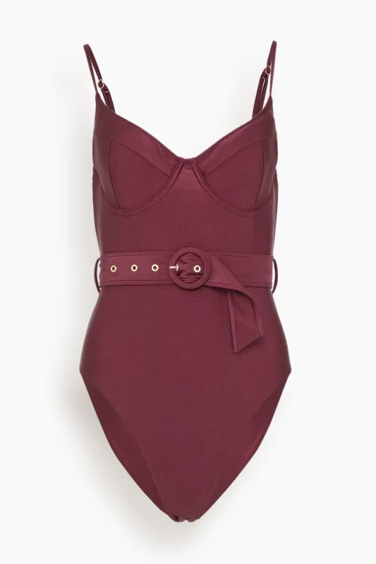 Noa Belted Bustier One Piece in Sangria sold by Hampden Clothing