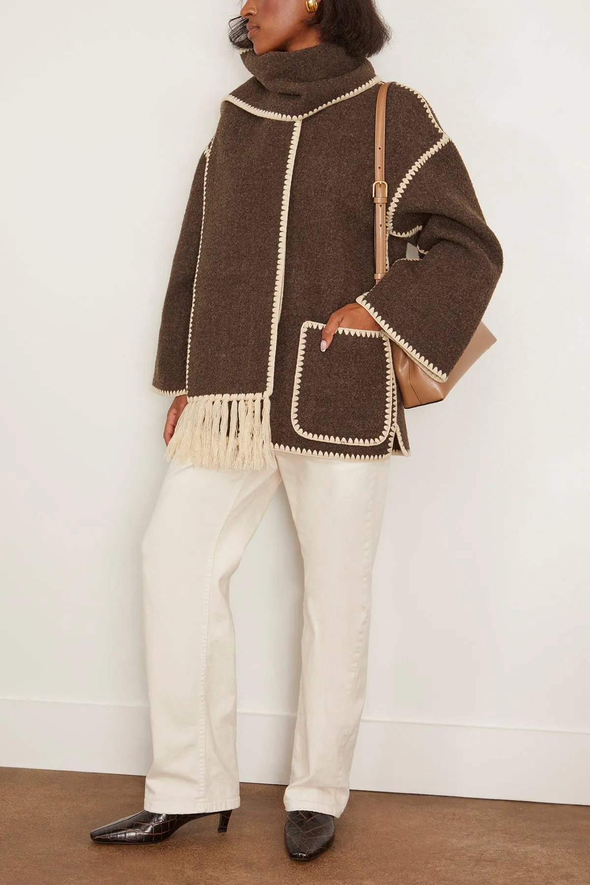 Embroidered Scarf Jacket in Chocolate Melange sold by Hampden Clothing product image thumbnail 2