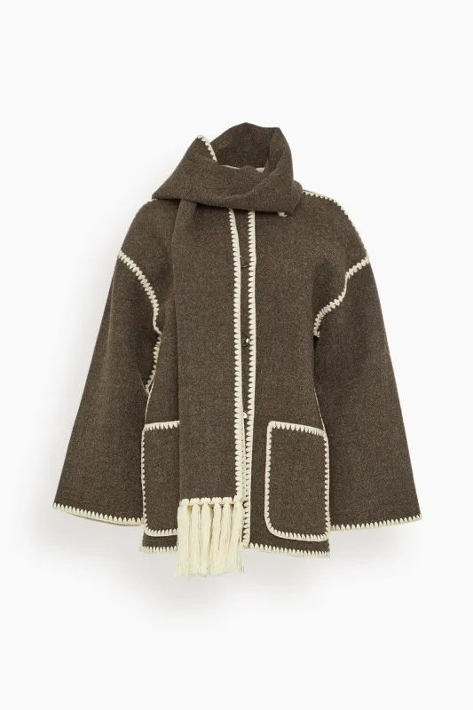 Embroidered Scarf Jacket in Chocolate Melange sold by Hampden Clothing