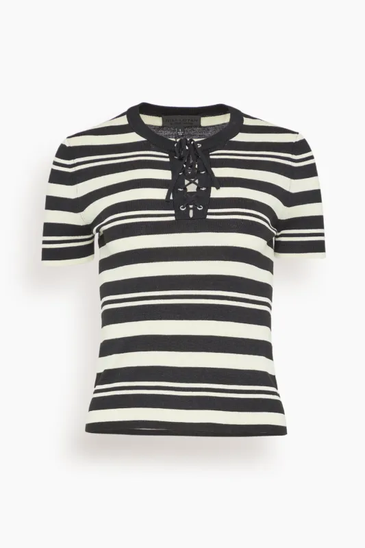 Oaklynn Sweater in Black/Ivory Stripe sold by Hampden Clothing