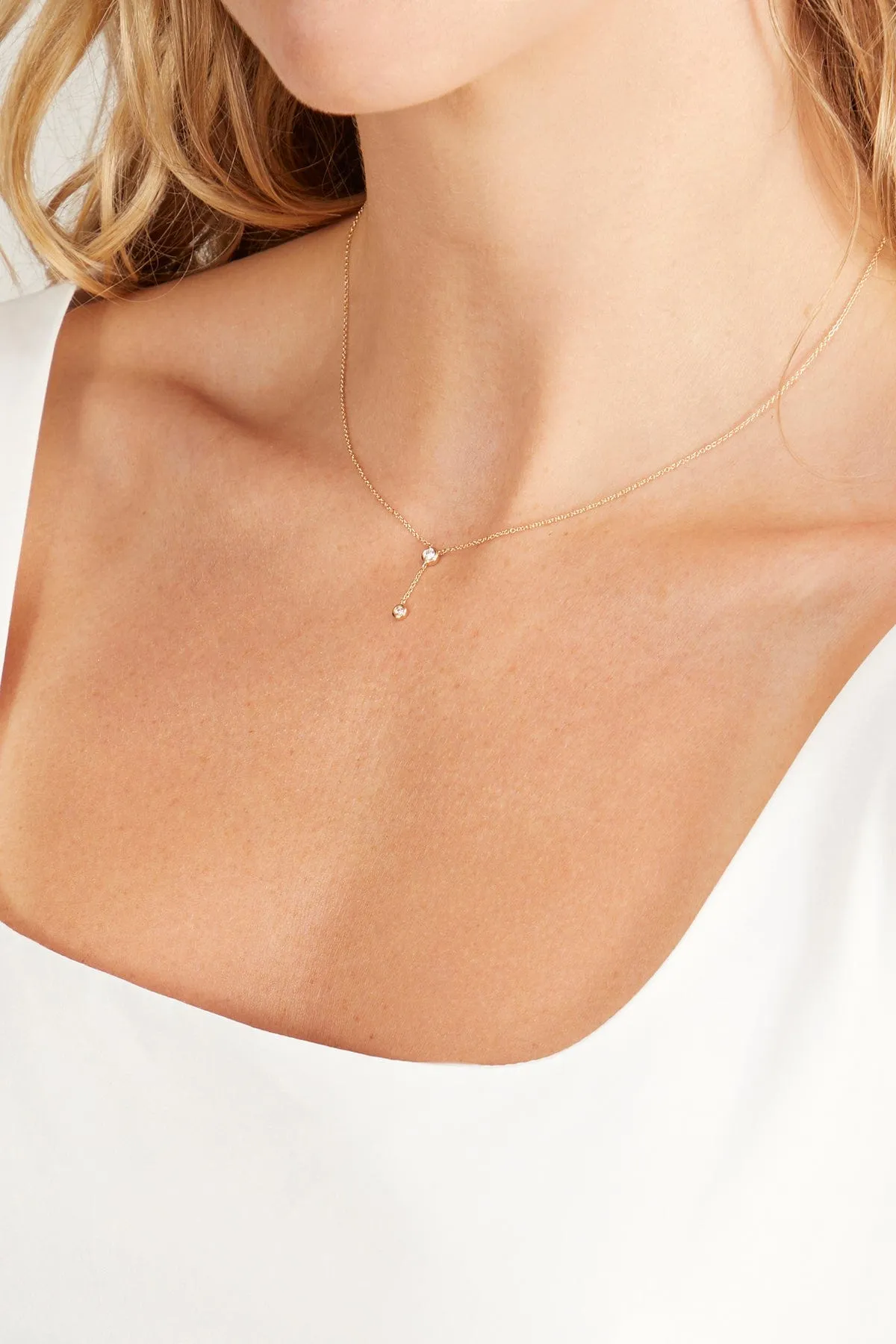 Diamond Bezel Lariat Necklace in 14k Yellow Gold sold by Hampden Clothing product image thumbnail 2