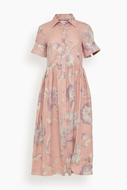 Short Sleeve Shirt Dress in Carnation Cyanotype Rose sold by Hampden Clothing