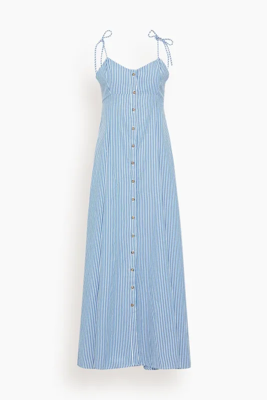 High Garden Maxi Dress in Blue Stripe sold by Hampden Clothing