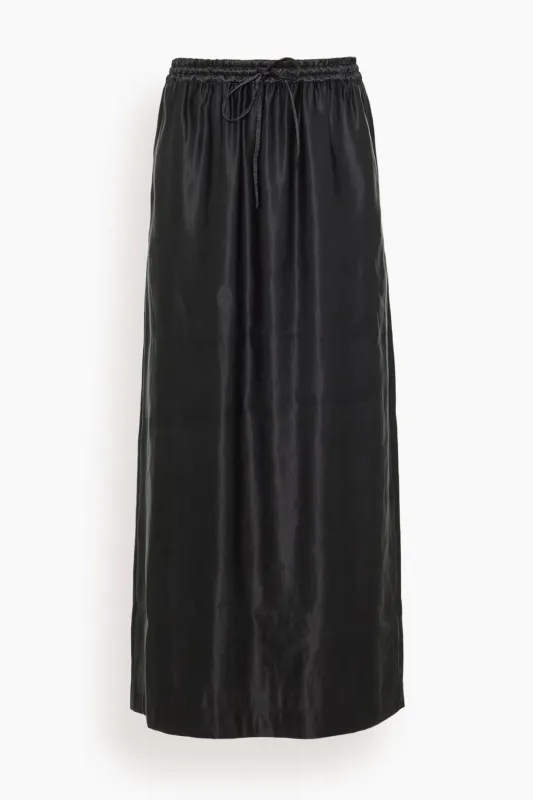 Elastic Waistband Long Skirt in Black made by Loulou Studio