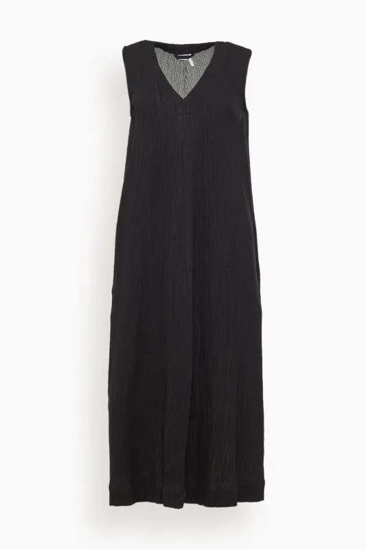 V-Neck Crinkle Cotton Easy Dress in Black sold by Hampden Clothing