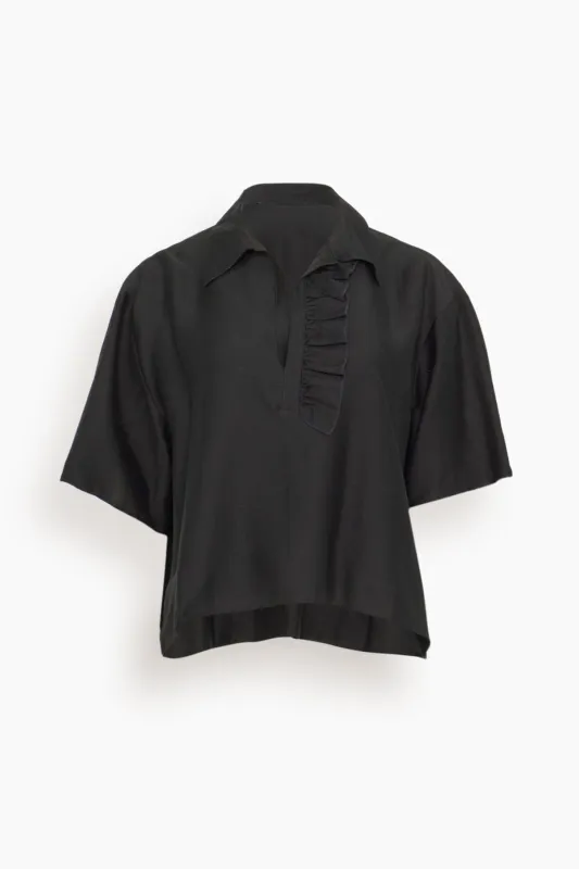 Luna Frill Short Sleeve Shirt in Black sold by Hampden Clothing