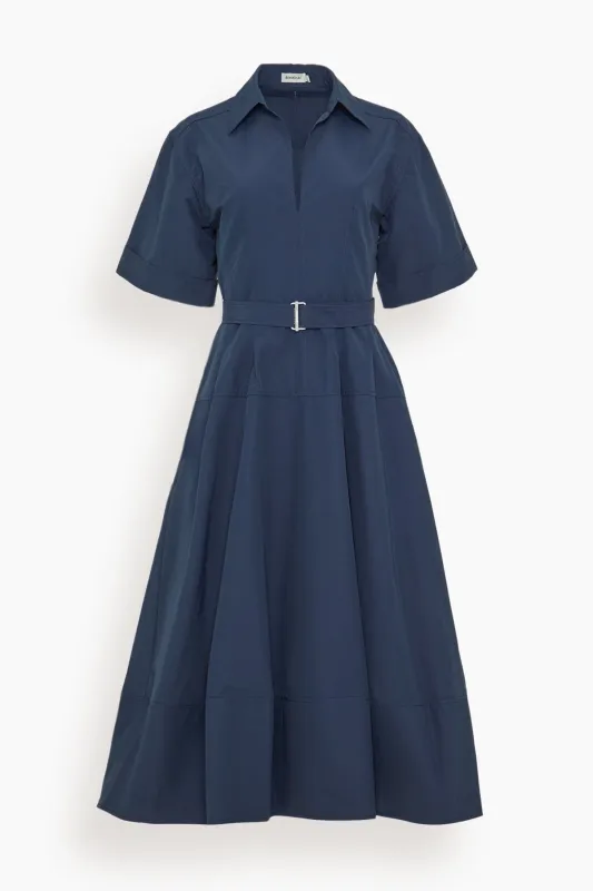 Deanna Short Sleeve Belted Midi Dress in Midnight sold by Hampden Clothing