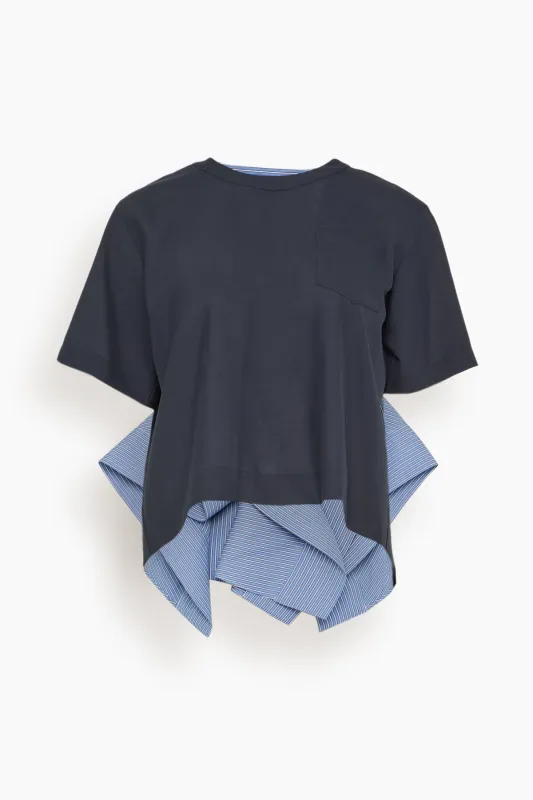 Suiting x Poplin Pullover in Navy x Blue Stripe made by Sacai