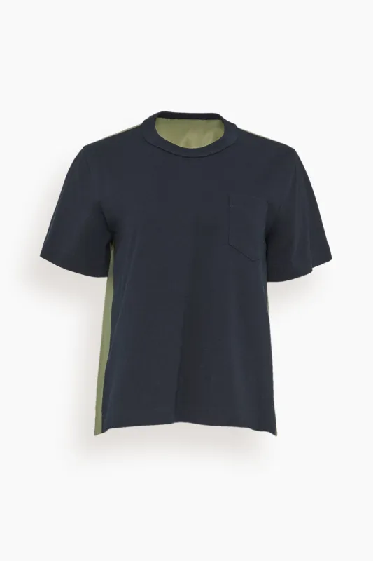 Nylon Twill x Cotton Jersey T-Shirt in Navy and Khaki sold by Hampden Clothing