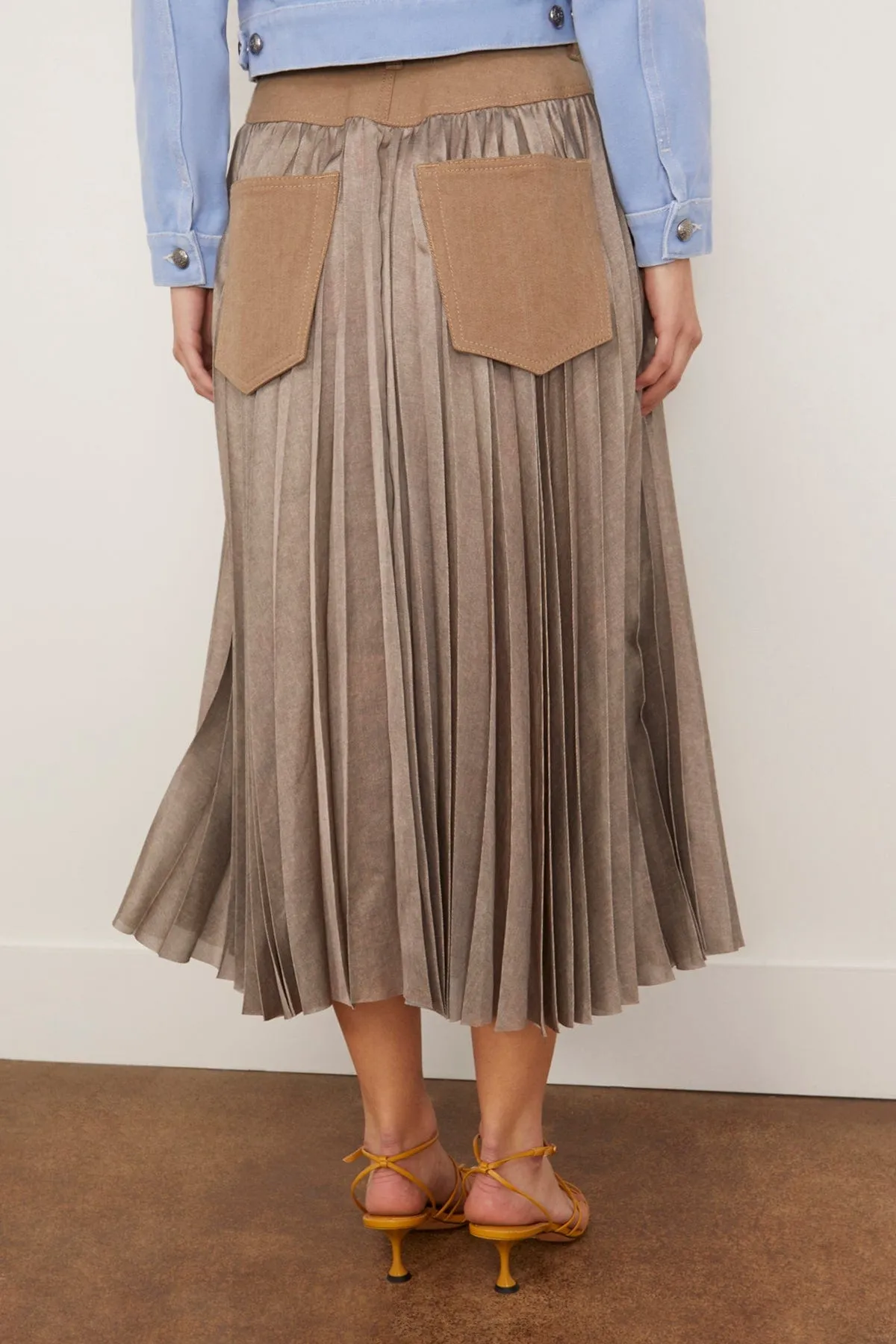 Denim Mix Skirt in Beige sold by Hampden Clothing product image thumbnail 4