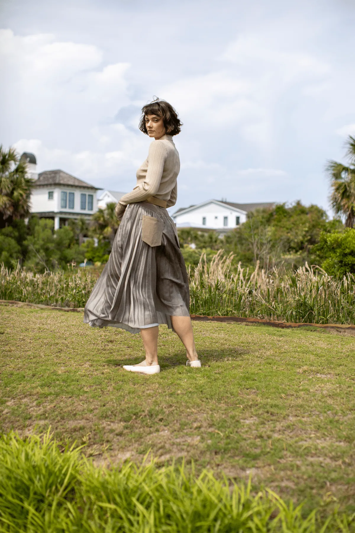 Denim Mix Skirt in Beige sold by Hampden Clothing product image thumbnail 5